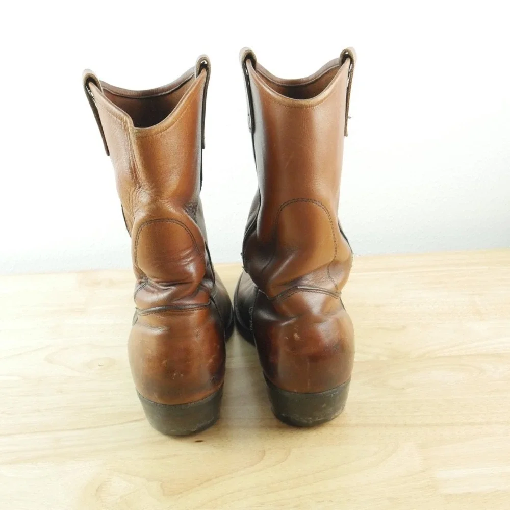 Chippewa Vintage Brown Leather Work Boots Mens 10 B USA Western Roper Pull On